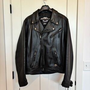 Harley-Davidson Black Leather Jacket Live To Ride Men's Size Large Long USA Made